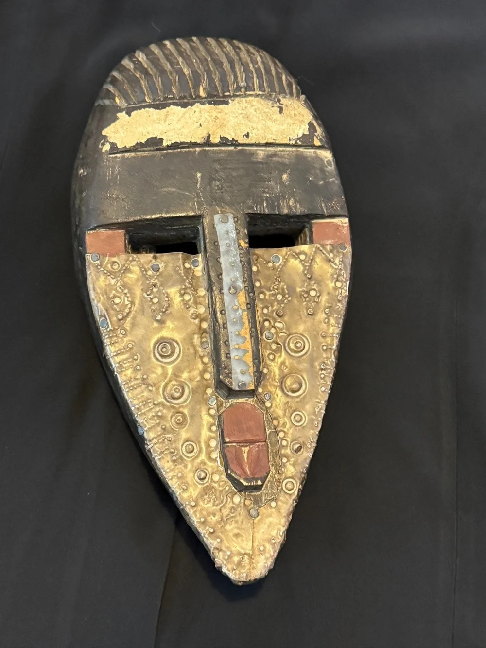 Hand Carved Wood Mask: Wood &Metal  Wall Decorative Sculpture 11.5”